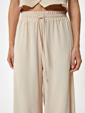 Dökümlü Palazzo Pantolon Beli Lastikli Bağlamalı Cepli