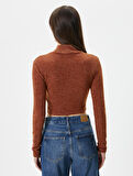 Crop Tişört Uzun Kollu Dik Yaka