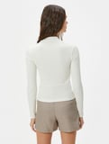Dik Yaka Tişört Uzun Kollu Ribanalı Slim Fit Viskoz Kumaş Karışımlı