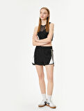 Tül Detaylı Asimetrik Yaka Crop Atlet 