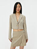 Crop Blazer Ceket Düğmeli Dikiş Detaylı Cepli Modal Karışımlı