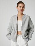 Fermuarlı Sweatshirt Rahat Kalıp Uzun Kollu Yuvarlak Yaka Pamuklu