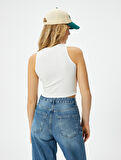 Crop Fitilli Atlet Asimetrik Kesim Bisiklet Yaka
