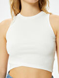 Crop Fitilli Atlet Asimetrik Kesim Bisiklet Yaka