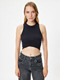 Crop Fitilli Atlet Asimetrik Kesim Bisiklet Yaka