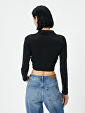Crop Gömlek Slim Fit Bağlama Detaylı Klasik Yaka