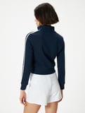 Fermuarlı Sweatshirt Crop Dik Yaka Uzun Kollu Çizgili