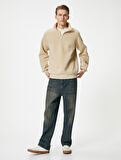 Yarım Fermuarlı Sweatshirt Basic Dik Yaka Ribanalı Uzun Kollu
