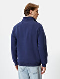 Yarım Fermuarlı Sweatshirt Basic Dik Yaka Ribanalı Uzun Kollu