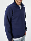 Yarım Fermuarlı Sweatshirt Basic Dik Yaka Ribanalı Uzun Kollu