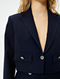 Crop Blazer Ceket Düğmeli Kapaklı Cepli