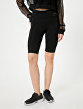 Yüksek Bel Geometrik Baskılı Slim Fit Kısa Spor Tayt İnterlok