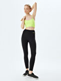 Spor Tayt Slogan Baskılı Yüksek Bel Skinny Fit İnterlok