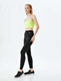 Spor Tayt Slogan Baskılı Yüksek Bel Skinny Fit İnterlok
