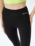 Spor Tayt Slogan Baskılı Yüksek Bel Skinny Fit İnterlok