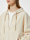 Kapüşonlu Fermuarlı Oversize Sweatshirt Kanguru Cepli