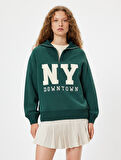 Yarım Fermuarlı Sweatshirt Oversize Kolej Baskılı 