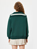 Yarım Fermuarlı Sweatshirt Oversize Kolej Baskılı 