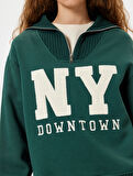 Yarım Fermuarlı Sweatshirt Oversize Kolej Baskılı 