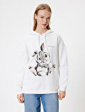 Bambi Oversize Kapüşonlu Sweatshirt Baskılı Şardonlu Lisanslı