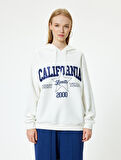 Oversize Kapüşonlu Sweatshirt Kolej İşlemeli Uzun Kollu Şardonlu