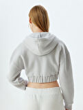Crop Sweatshirt Kapüşonlu Fermuarlı Korse Detaylı Cepli Şardonlu