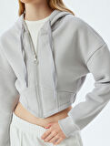Crop Sweatshirt Kapüşonlu Fermuarlı Korse Detaylı Cepli Şardonlu