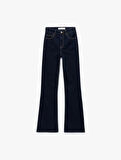 Dar Kesim Düğmeli Cep Detaylı İspanyol Paça Jean Pantolon - Flare Jeans