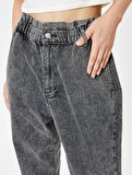 Baggy Kot Pantolon Yüksek Bel Bol Kalıp Beli Lastikli Düz Paça - Baggy Jeans