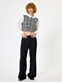Crop Bluz Gömlek Yaka Tüvit Detaylı Slim Fit