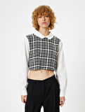Crop Bluz Gömlek Yaka Tüvit Detaylı Slim Fit