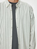 Slim Fit Gömlek Uzun Kollu Düğmeli Yaka Detaylı Pamuk Karışımlı