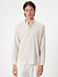 Uzun Kollu Düğmeli Yaka Çizgili Slim Fit Gömlek