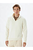 Yarım Fermuarlı Yaka Basic Şardonlu Pamuk Karışımlı Uzun Kollu Sweatshirt