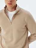 Yarım Fermuarlı Yaka Basic Şardonlu Pamuk Karışımlı Uzun Kollu Sweatshirt