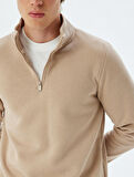 Yarım Fermuarlı Yaka Sweatshirt Uzun Kollu Pamuk Karışımlı