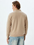 Yarım Fermuarlı Yaka Sweatshirt Uzun Kollu Pamuk Karışımlı