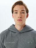 Slogan İşlemeli Yıkamalı Basic Pamuk Karışımlı Kapşonlu Sweatshirt