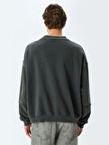 Oversize Sweatshirt Baskılı Bisiklet Yaka Yıkamalı Şardonlu Pamuk Karışımlı