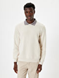 Polo Yaka Sweatshirt Basic Uzun Kollu Şardonlu Pamuk Karışımlı