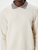 Polo Yaka Sweatshirt Basic Uzun Kollu Şardonlu Pamuk Karışımlı