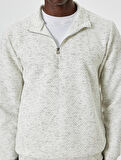 Yarım Fermuarlı Sweatshirt Dokulu Pamuklu