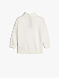 Sweatshirt Dik Yaka Yarım Fermuarlı İşleme Detaylı Uzun Kollu