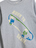 Sweatshirt Şardonlu Kaykay Baskılı Bisiklet Yaka