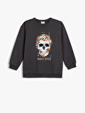 Kuru Kafa Baskılı Uzun Kollu Bisiklet Yaka Sweatshirt