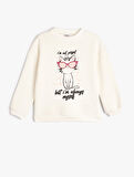 Oversize Sweatshirt Kedi Baskılı Bisiklet Yaka Uzun Kollu Pamuklu
