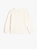 Oversize Sweatshirt Kedi Baskılı Bisiklet Yaka Uzun Kollu Pamuklu