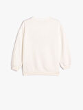 Ayıcık Baskılı Sweatshirt Uzun Kollu Bisiklet Yaka Şardonlu