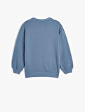 Sweatshirt Baskı Detaylı Uzun Kollu Bisiklet Yaka Şardonlu