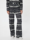 Yılbaşı Temalı Pijama Altı Düz Bol Paça Rahat Kalıp